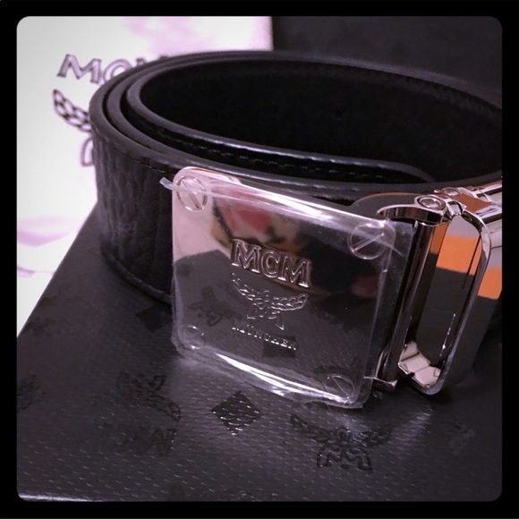 black mcm belt silver buckle